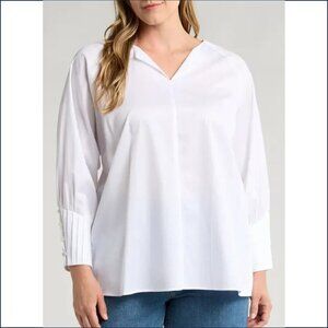 Harshman Cerys blouse top shirt white cotton long sleeve pleated cuff new 3X